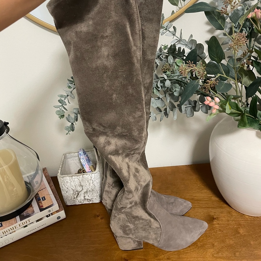 Taupe suede over the knee boots